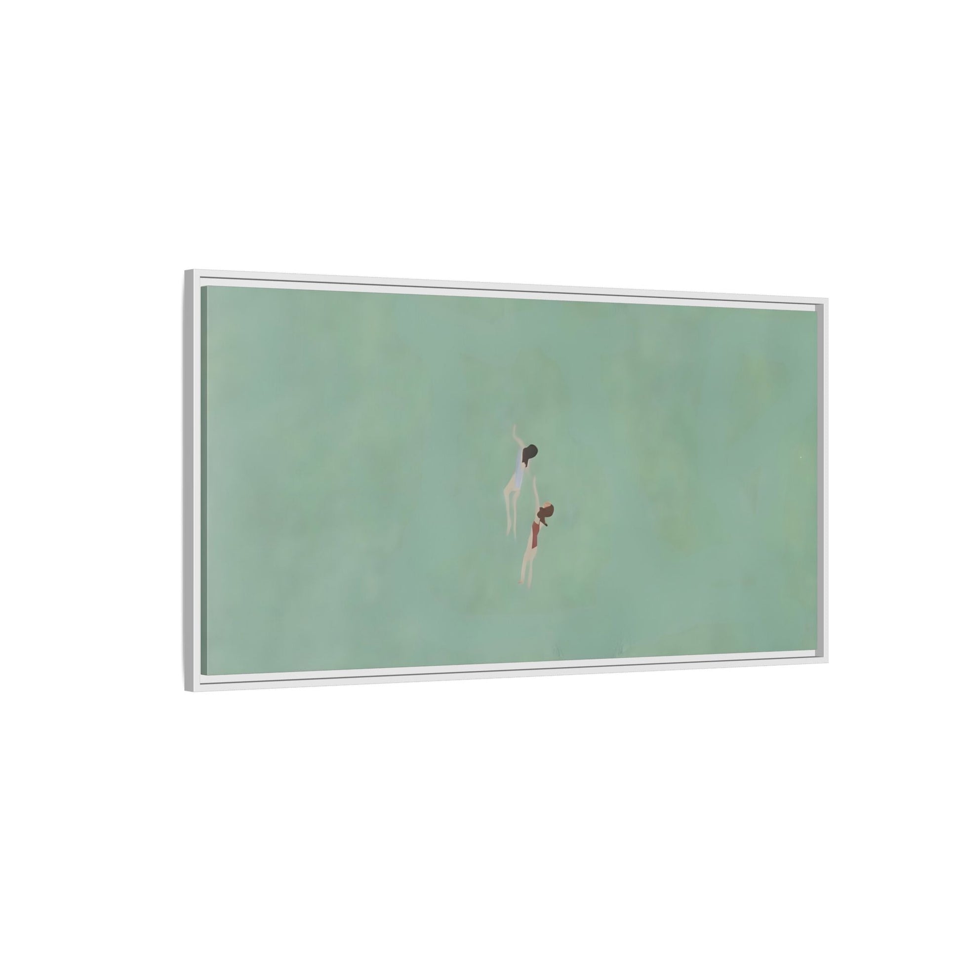 Green Vintage Minimalist Framed Canvas Art - Swiming into the Sea - YesArtYes