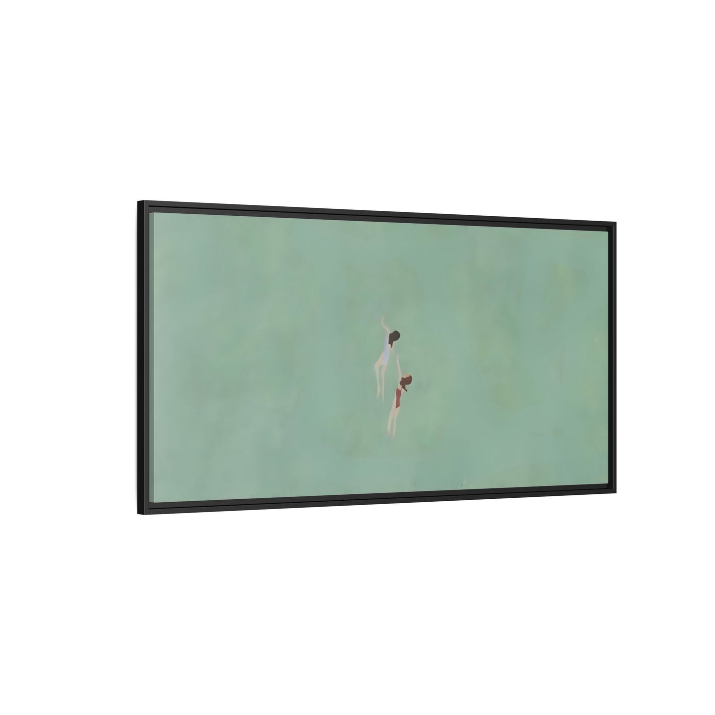 Green Vintage Minimalist Framed Canvas Art - Swiming into the Sea - YesArtYes