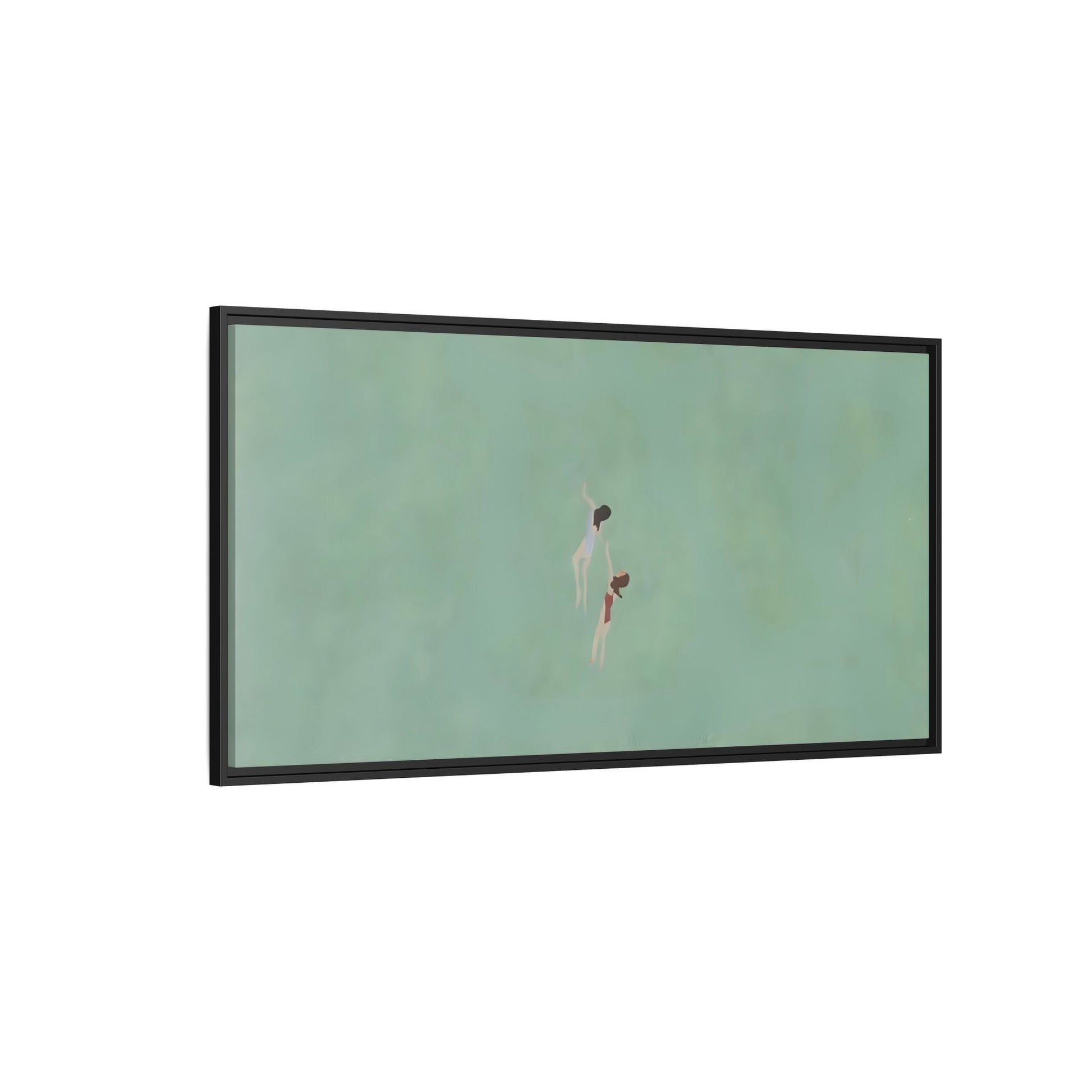 Green Vintage Minimalist Framed Canvas Art - Swiming into the Sea - YesArtYes