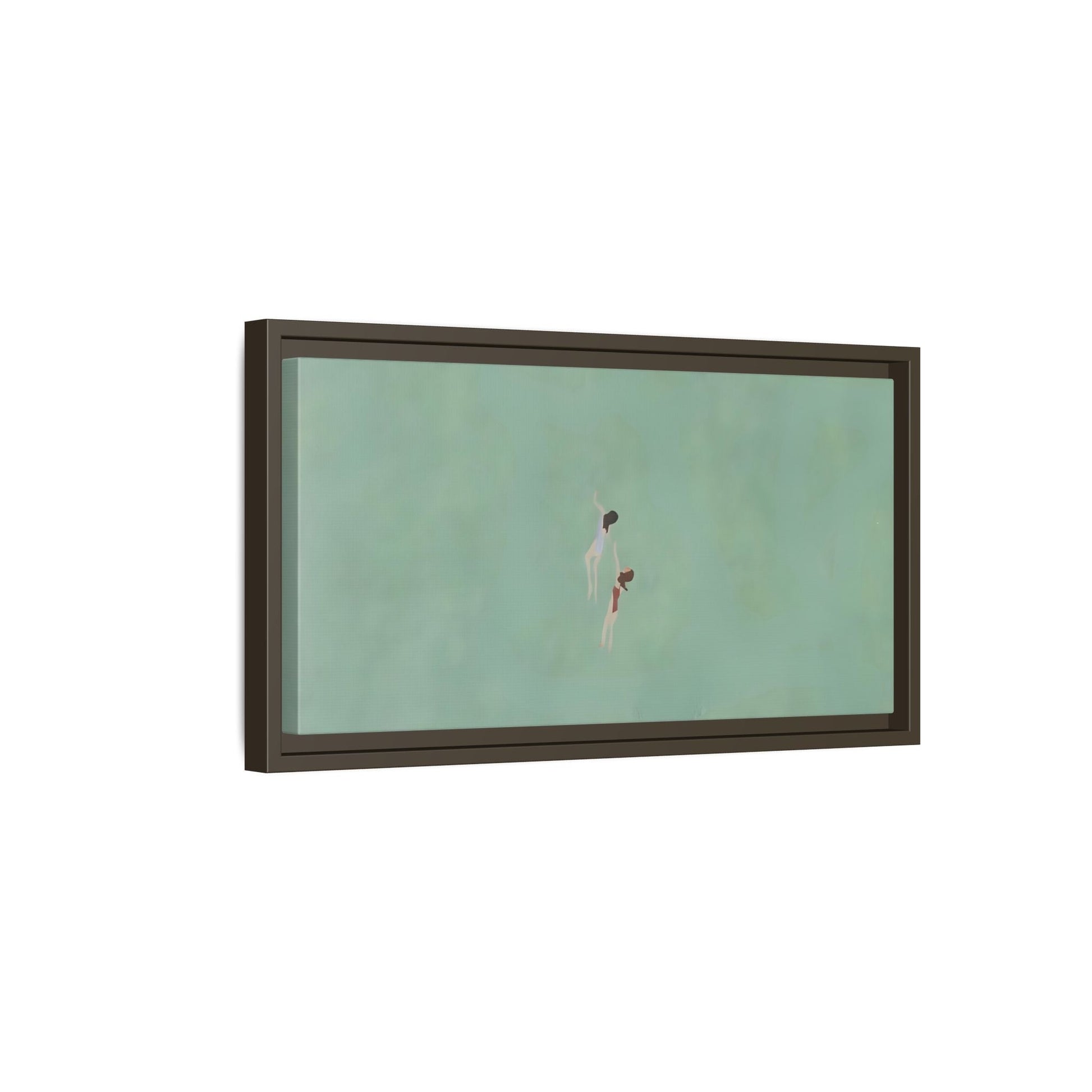Green Vintage Minimalist Framed Canvas Art - Swiming into the Sea - YesArtYes