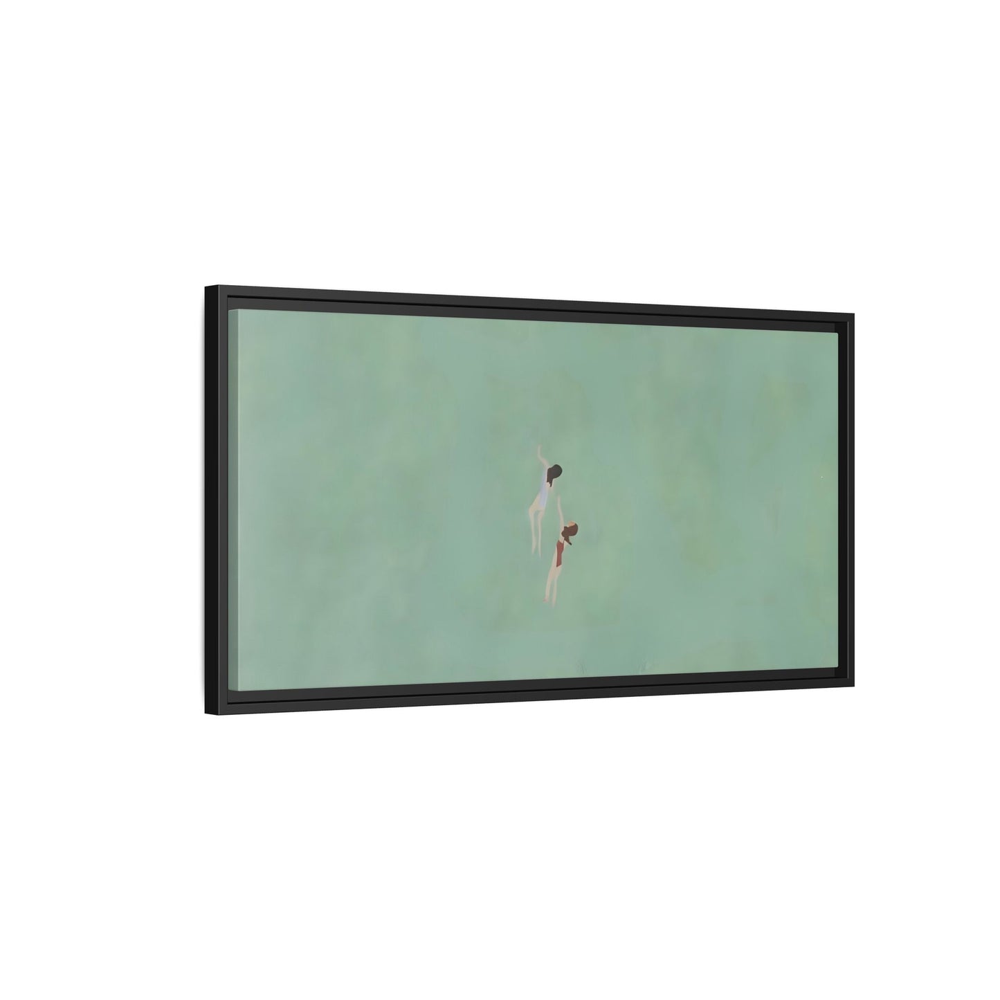 Green Vintage Minimalist Framed Canvas Art - Swiming into the Sea - YesArtYes