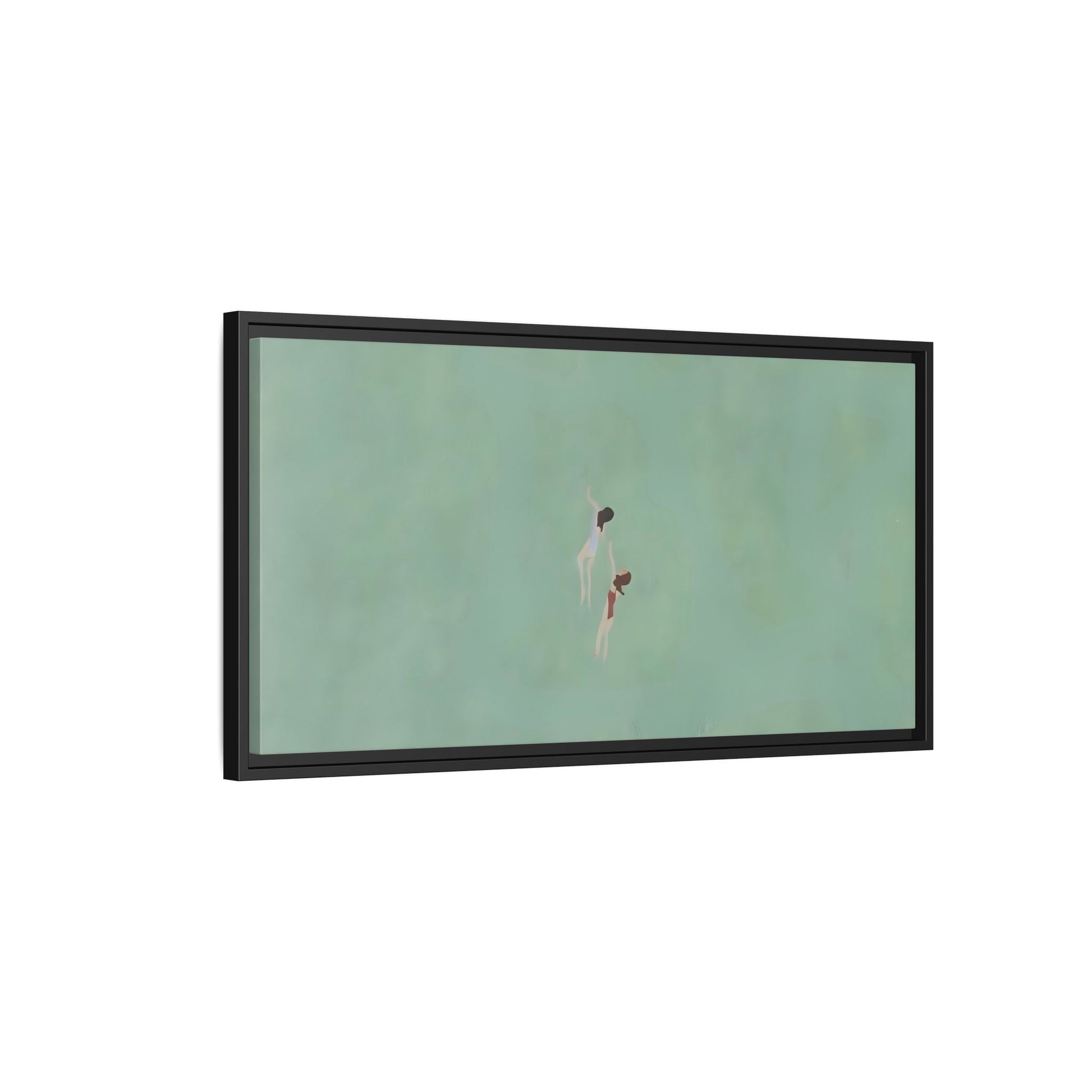 Green Vintage Minimalist Framed Canvas Art - Swiming into the Sea - YesArtYes