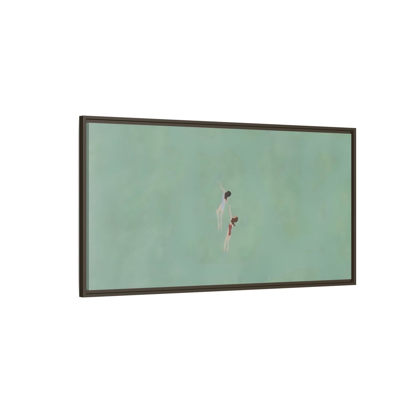 Green Vintage Minimalist Framed Canvas Art - Swiming into the Sea - YesArtYes