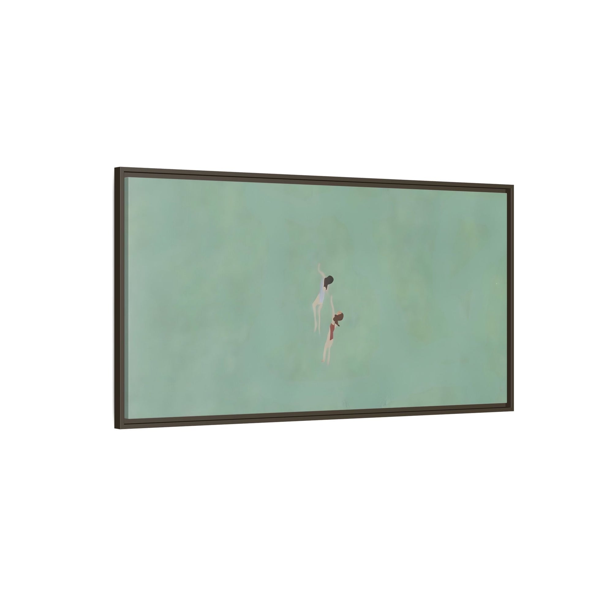 Green Vintage Minimalist Framed Canvas Art - Swiming into the Sea - YesArtYes