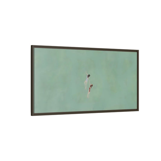 Green Vintage Minimalist Framed Canvas Art - Swiming into the Sea - YesArtYes