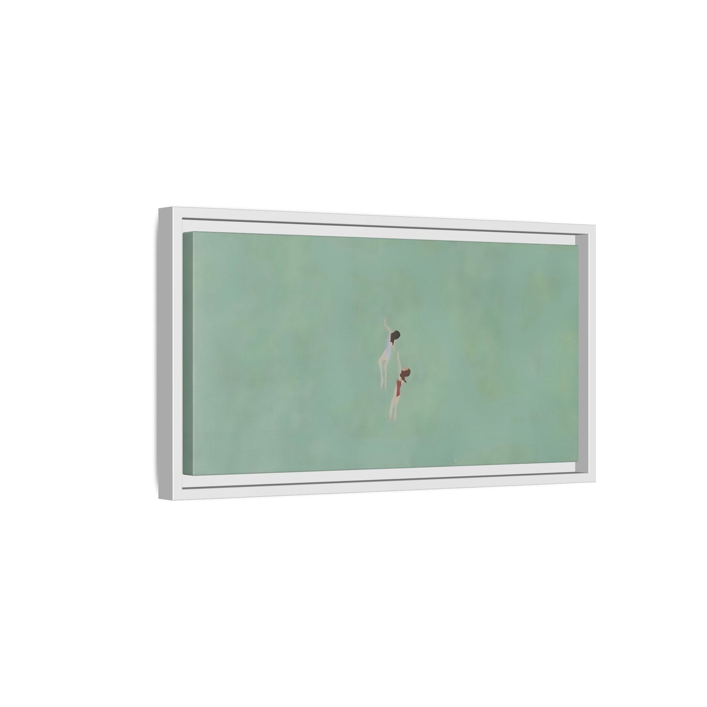 Green Vintage Minimalist Framed Canvas Art - Swiming into the Sea - YesArtYes