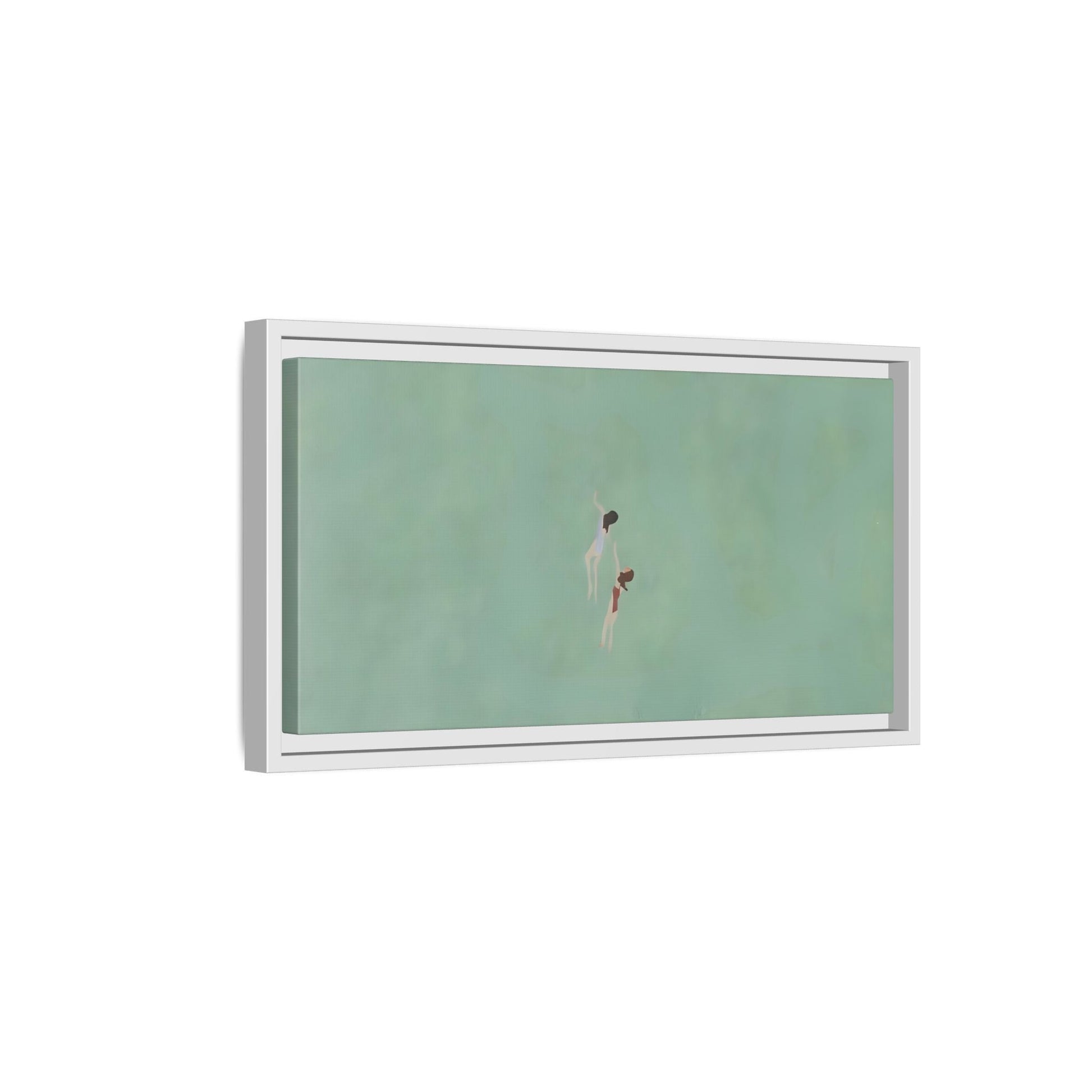 Green Vintage Minimalist Framed Canvas Art - Swiming into the Sea - YesArtYes