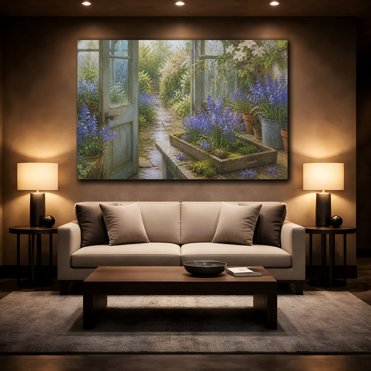 Mockup 2. Greenhouse Bluebells shown as canvas print
