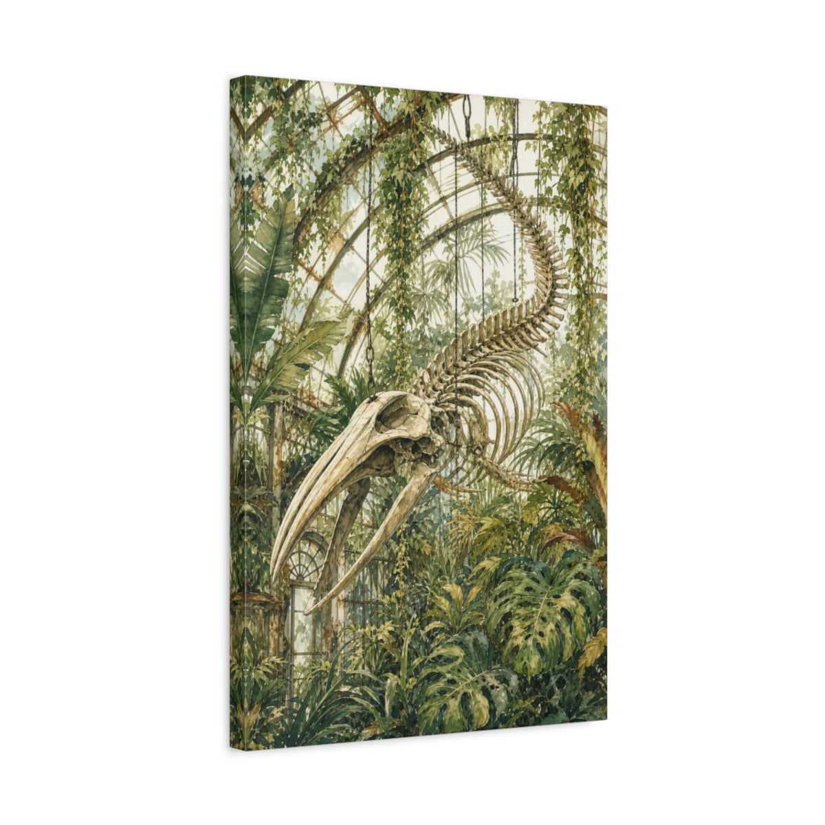 Side Mockup 3. Greenhouse Whale Skeleton shown as canvas print