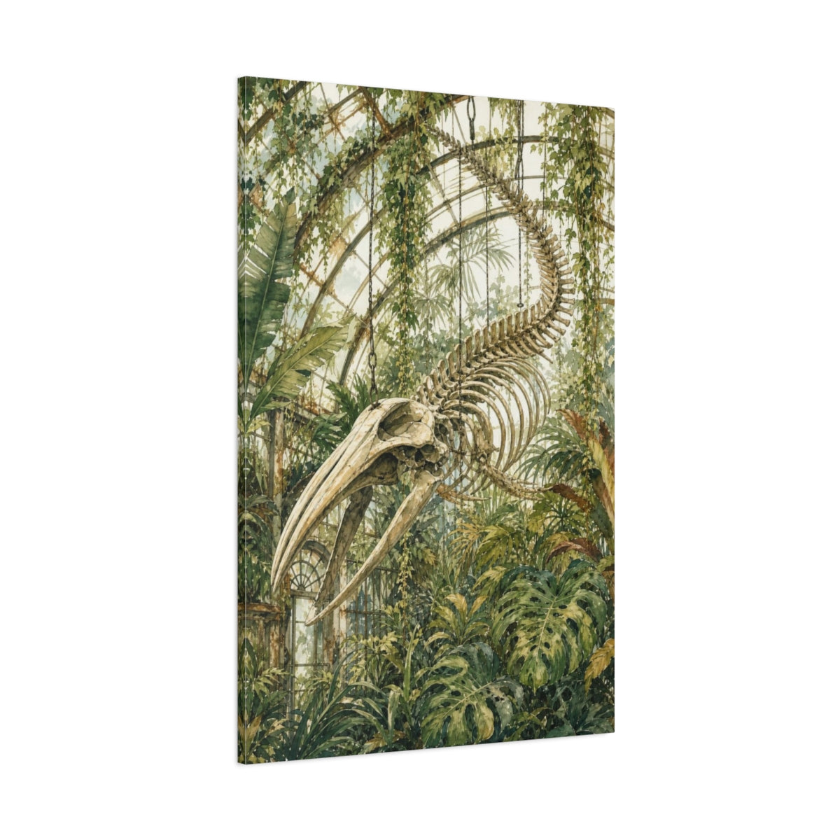 Side Mockup 1. Greenhouse Whale Skeleton shown as canvas print
