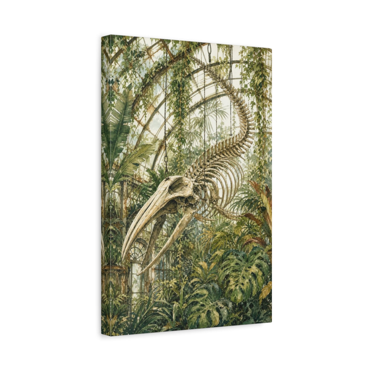 Side Mockup 4. Greenhouse Whale Skeleton shown as canvas print
