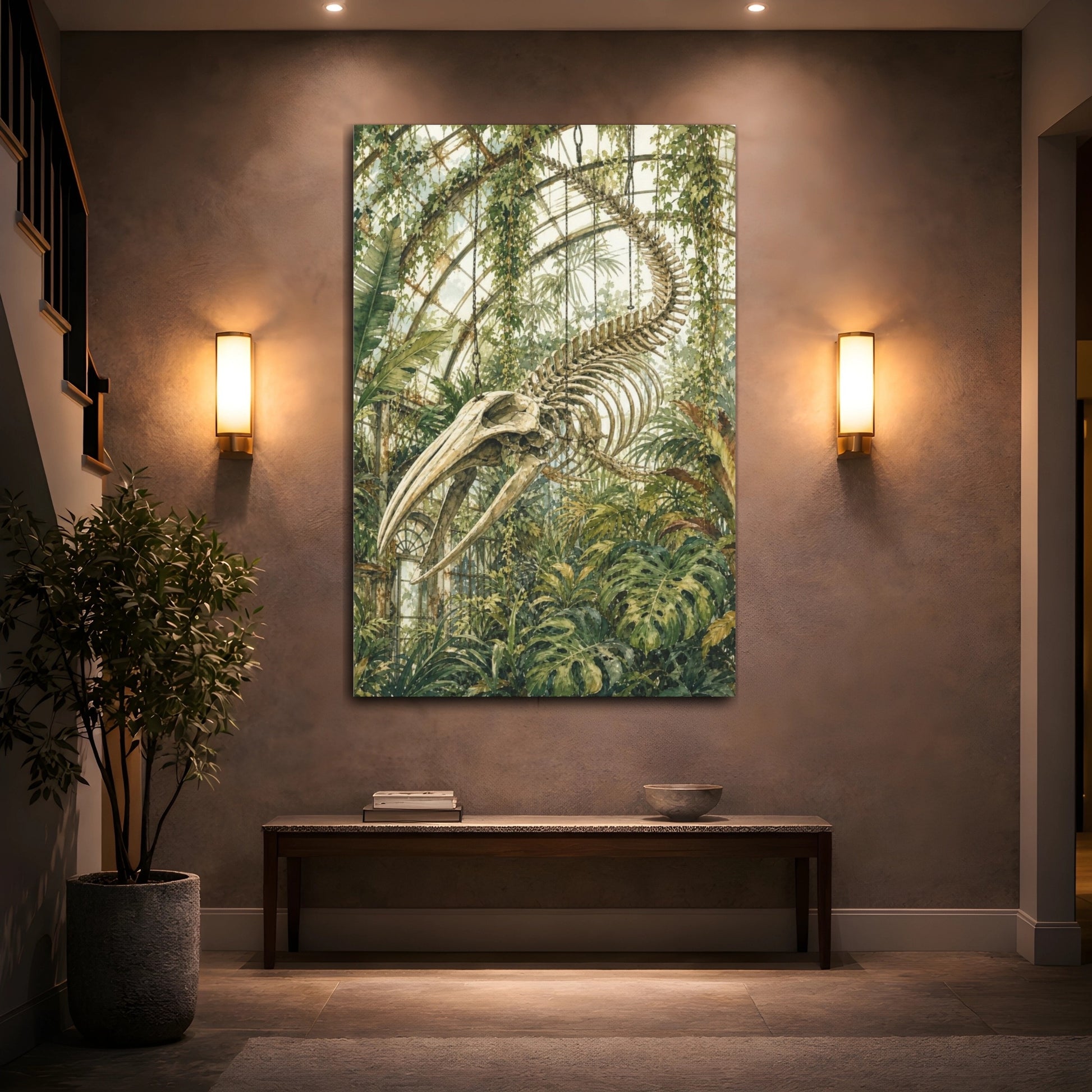 Mockup 2. Greenhouse Whale Skeleton shown as canvas print