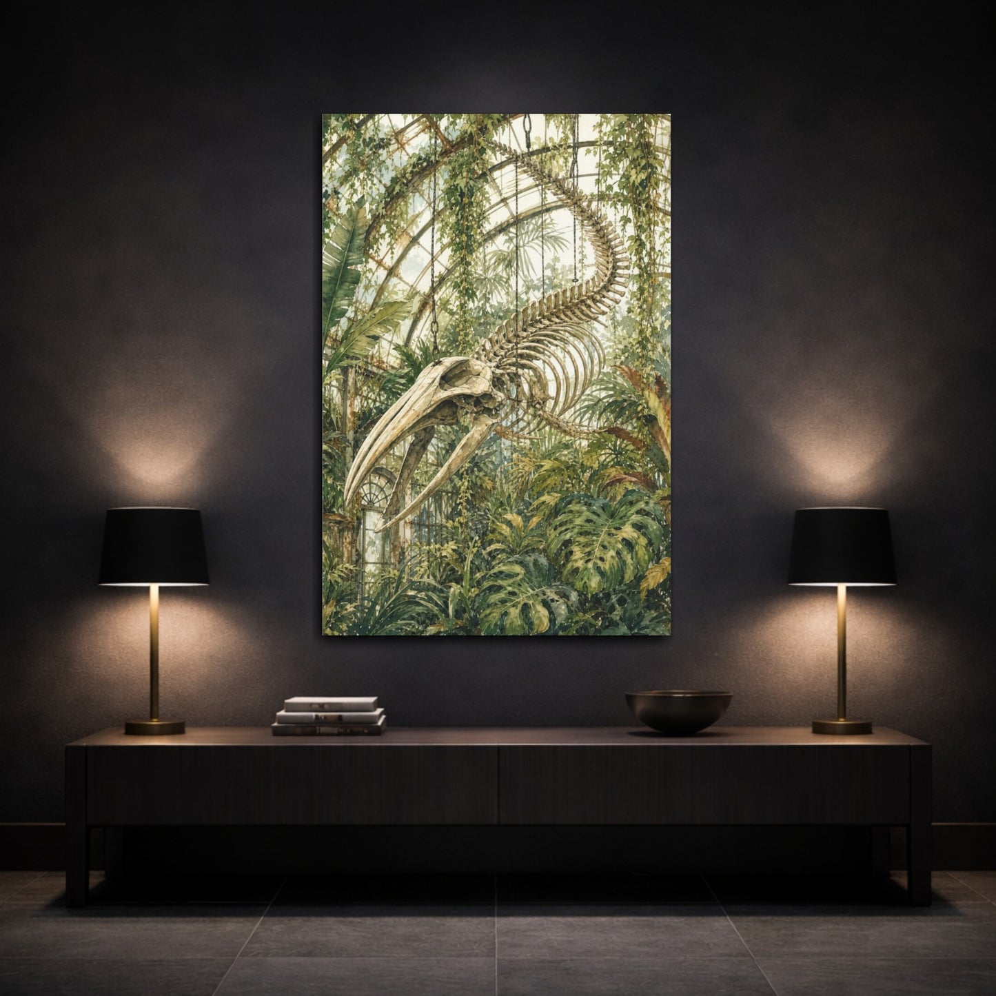 Mockup 3. Greenhouse Whale Skeleton shown as canvas print