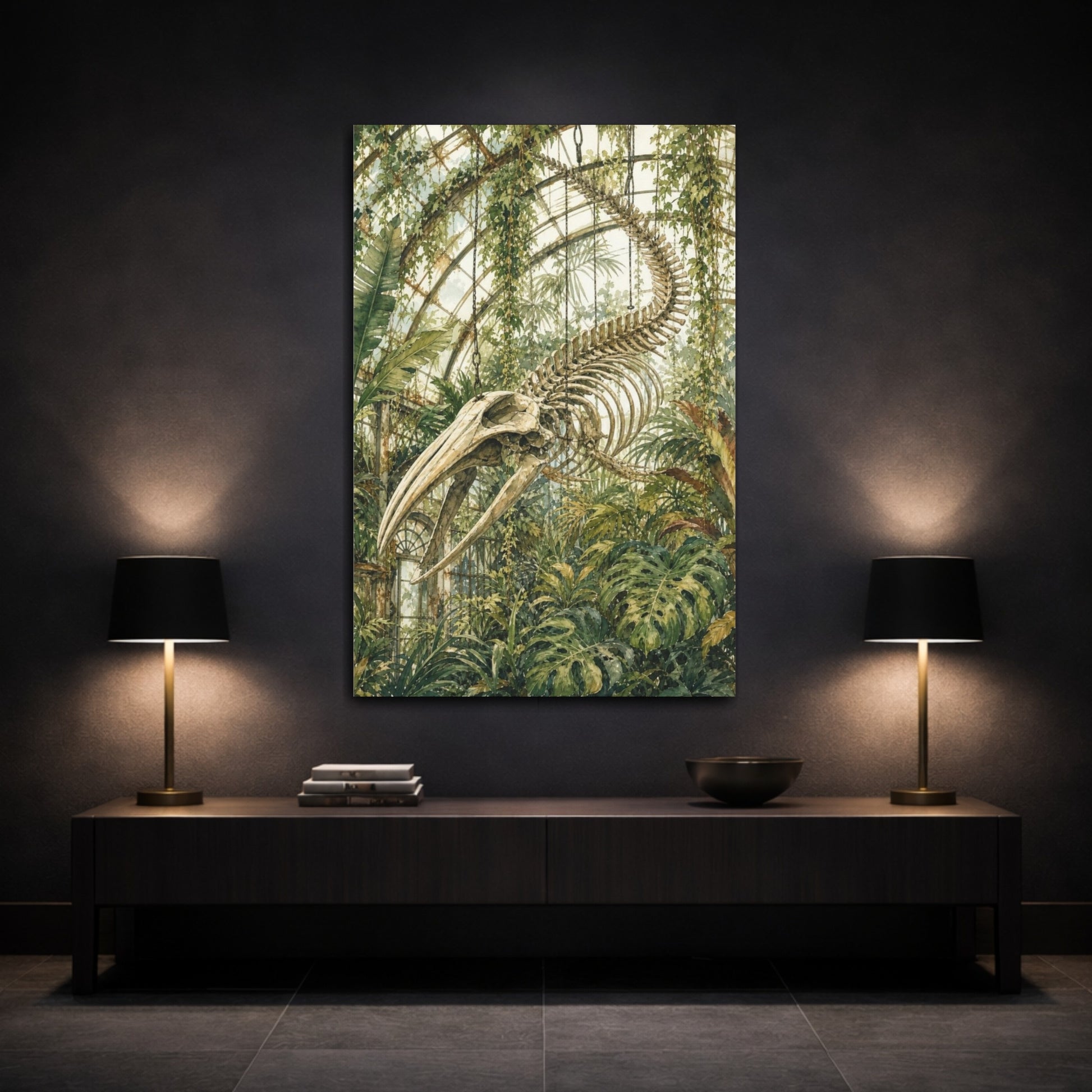 Mockup 3. Greenhouse Whale Skeleton shown as canvas print