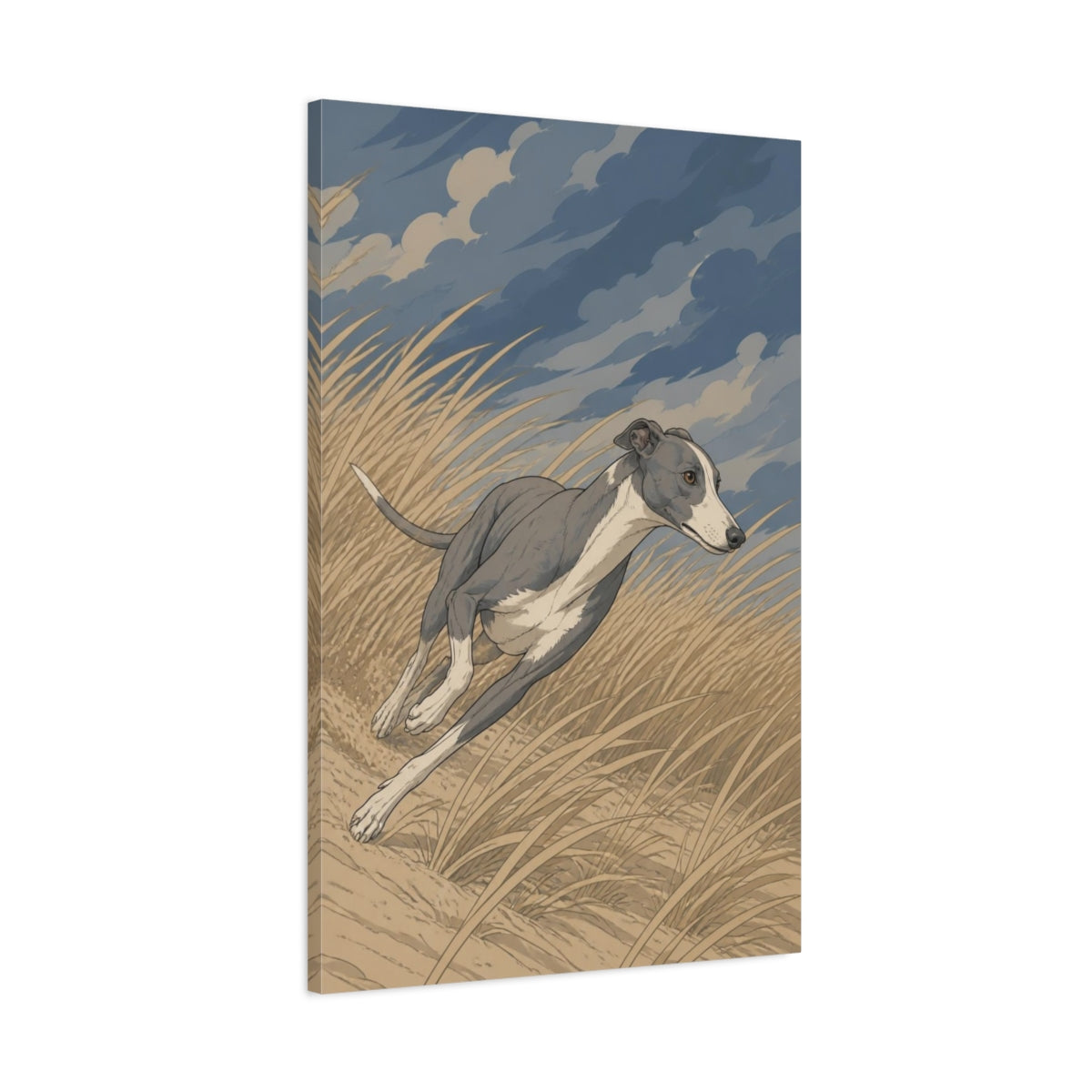 Main Mockup. Greyhound Pets Run shown as canvas print