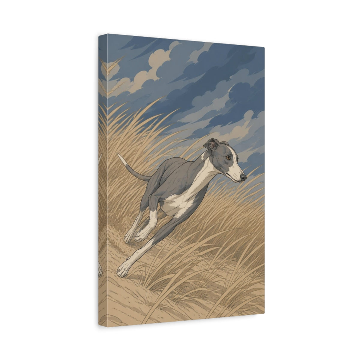Side Mockup 4. Greyhound Pets Run shown as canvas print