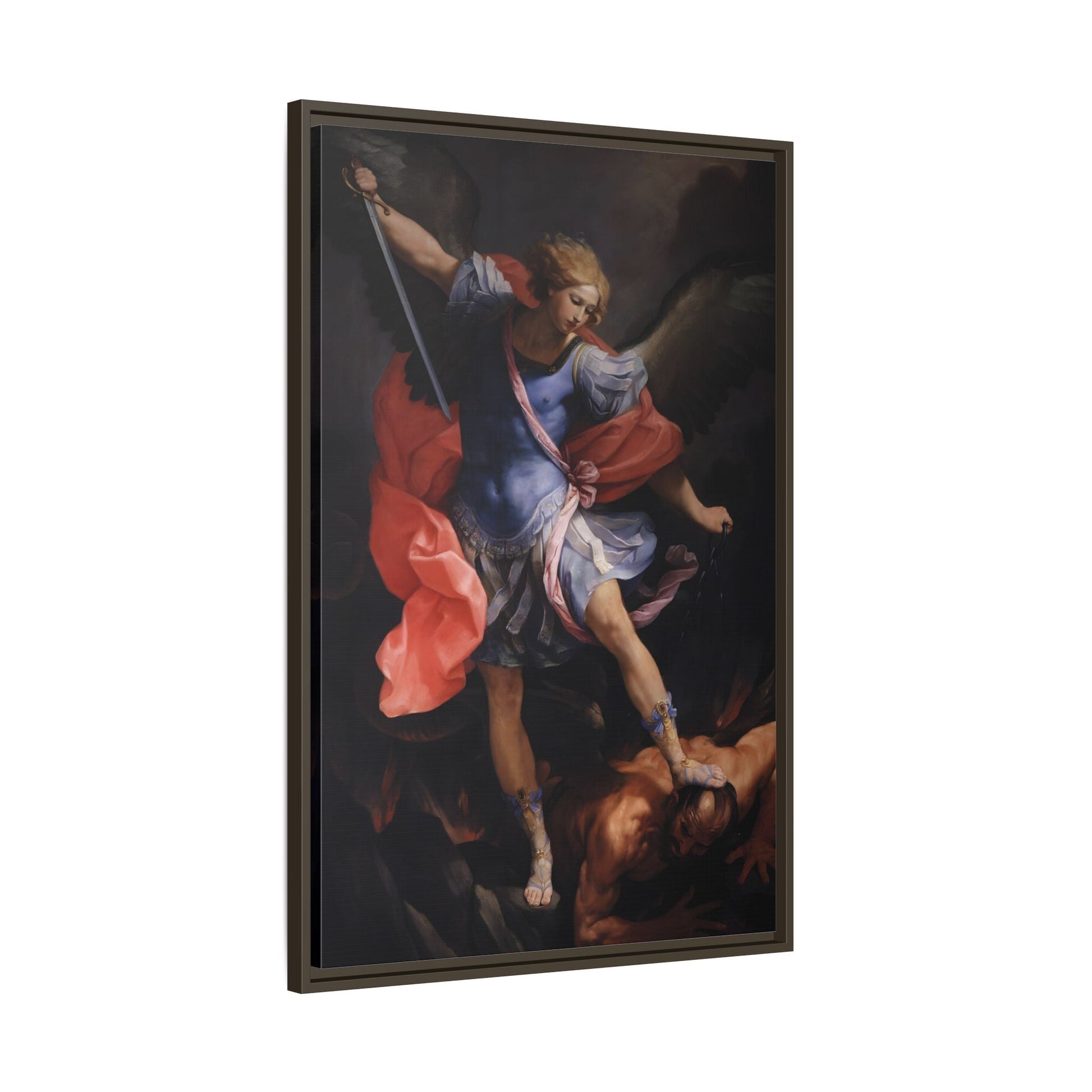 Guido Reni Archangel Michael Defeating Satan - Framed Canvas Wall Art Print - YesArtYes