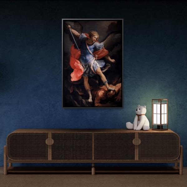 Guido Reni Archangel Michael Defeating Satan - Framed Canvas Wall Art Print - YesArtYes
