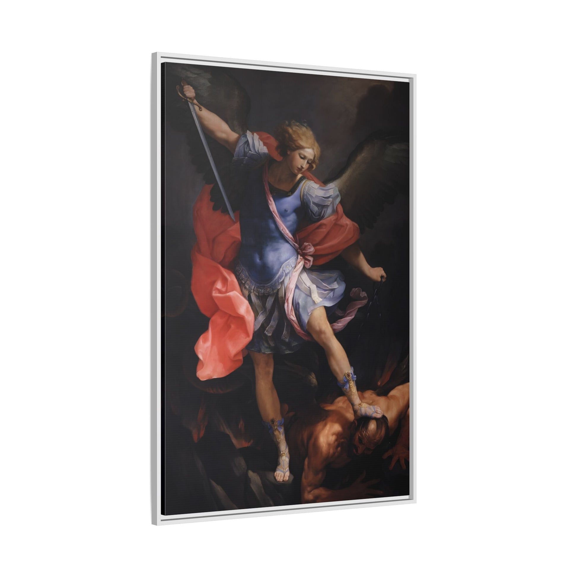 Guido Reni Archangel Michael Defeating Satan - Framed Canvas Wall Art Print - YesArtYes