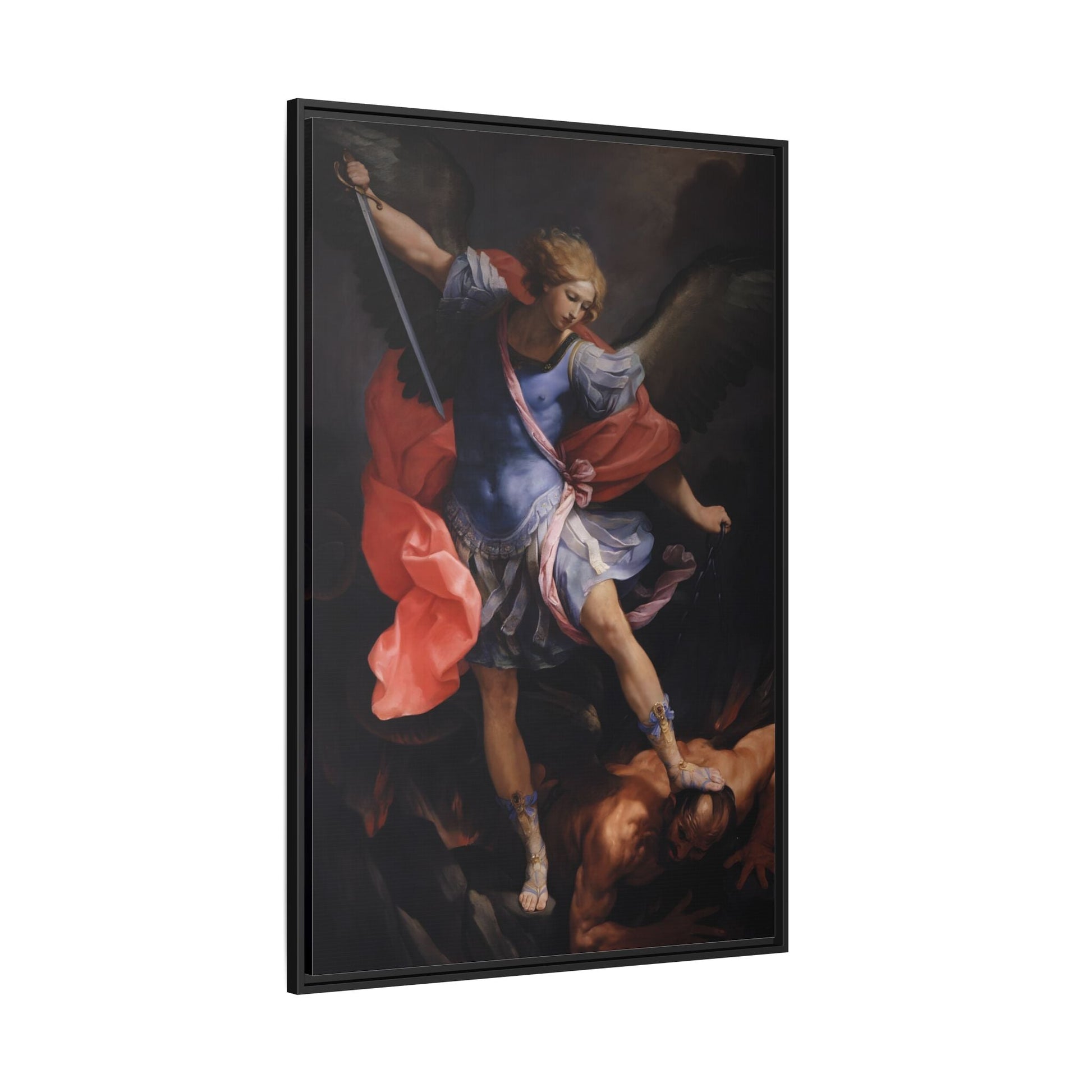 Guido Reni Archangel Michael Defeating Satan - Framed Canvas Wall Art Print - YesArtYes