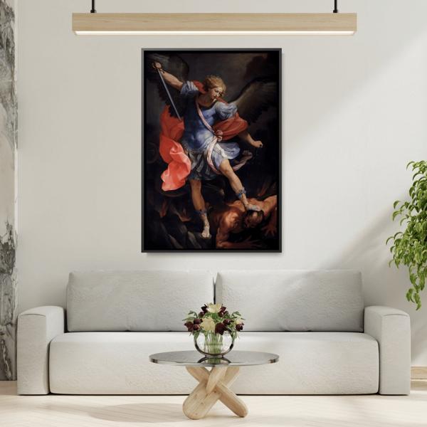 Guido Reni Archangel Michael Defeating Satan - Framed Canvas Wall Art Print - YesArtYes