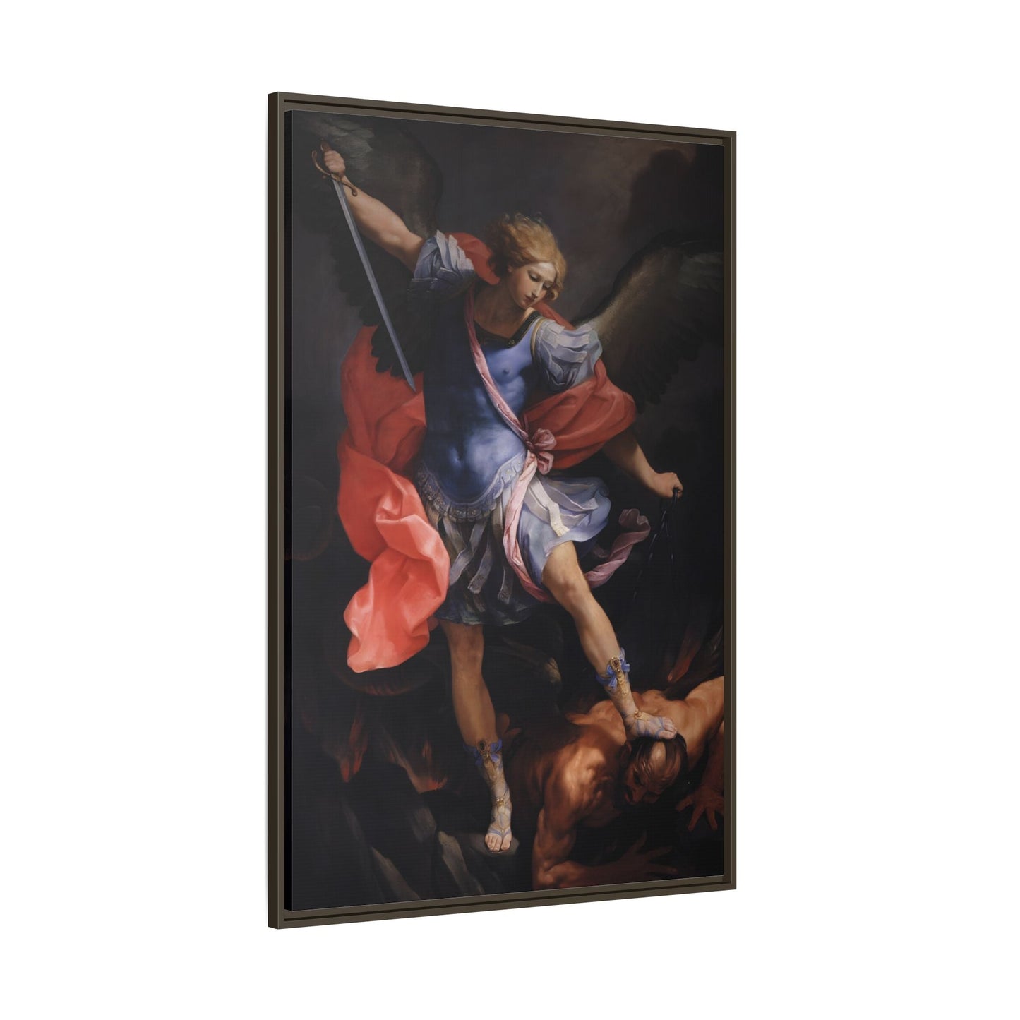 Guido Reni Archangel Michael Defeating Satan - Framed Canvas Wall Art Print - YesArtYes