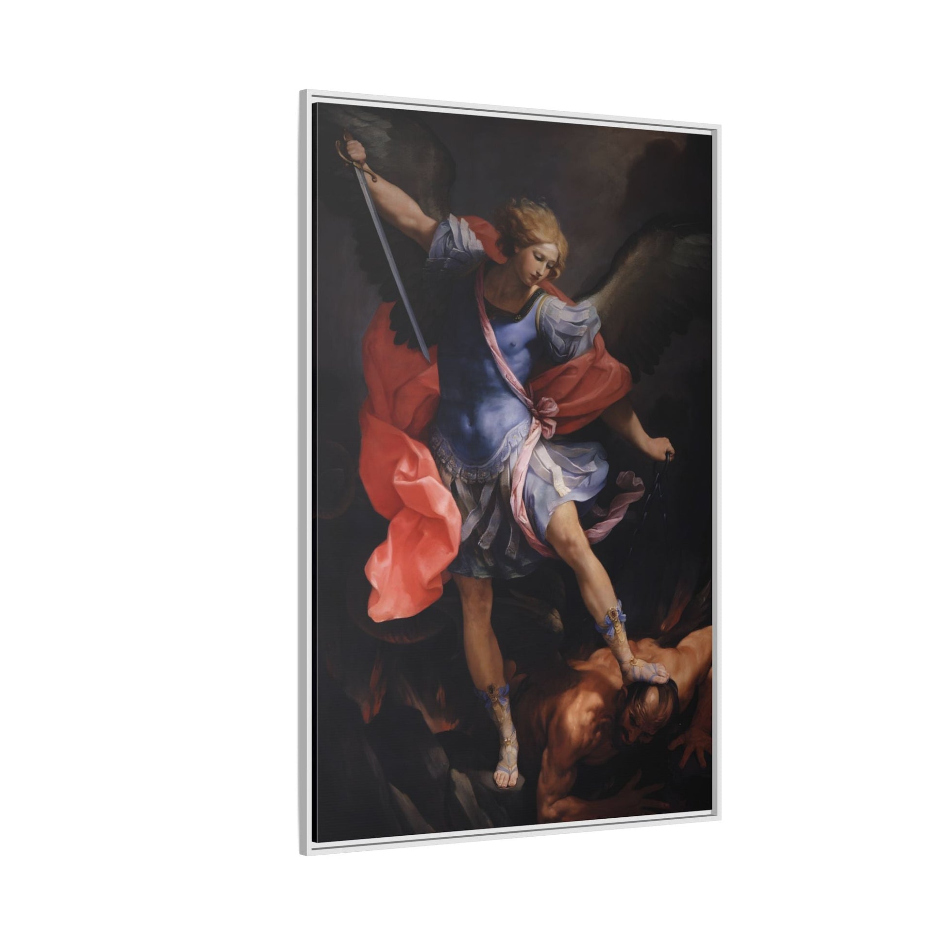 Guido Reni Archangel Michael Defeating Satan - Framed Canvas Wall Art Print - YesArtYes