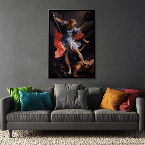 Guido Reni Archangel Michael Defeating Satan - Framed Canvas Wall Art Print - YesArtYes