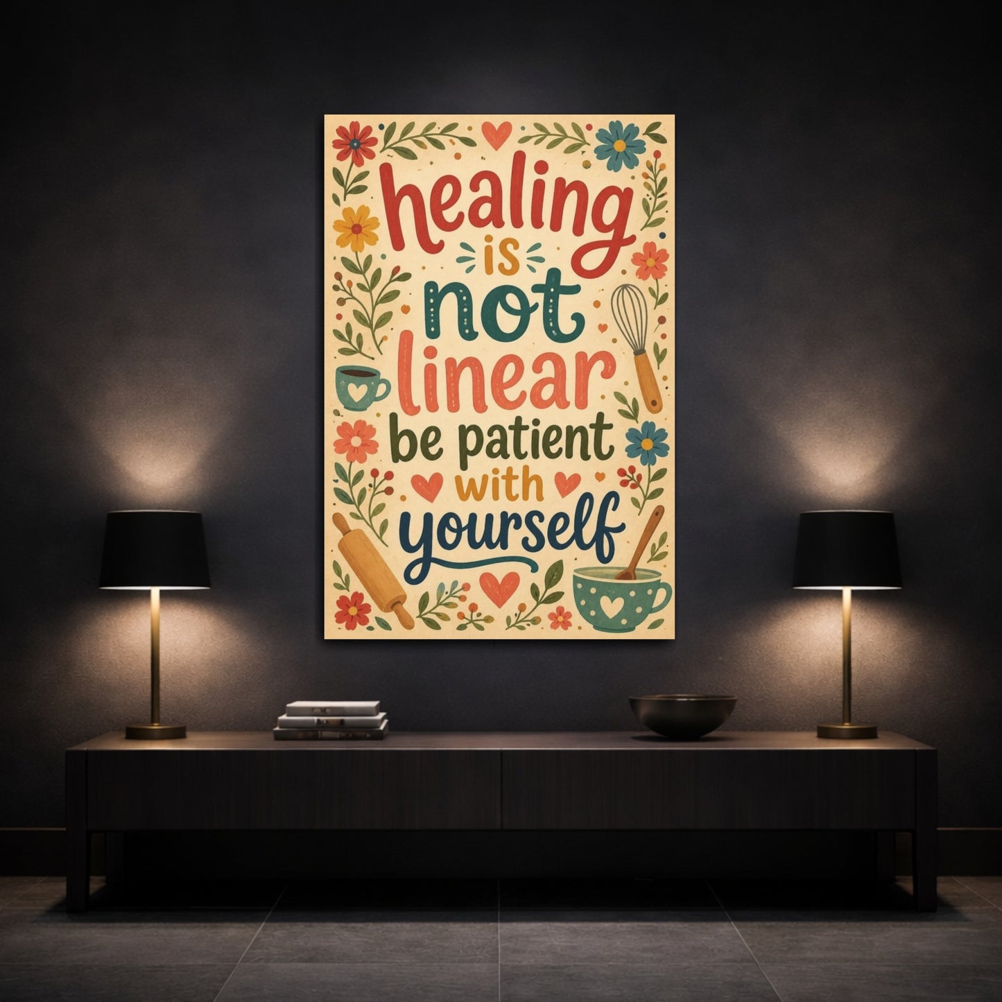Mockup 3. Hand-Lettered Healing Quotes shown as canvas print