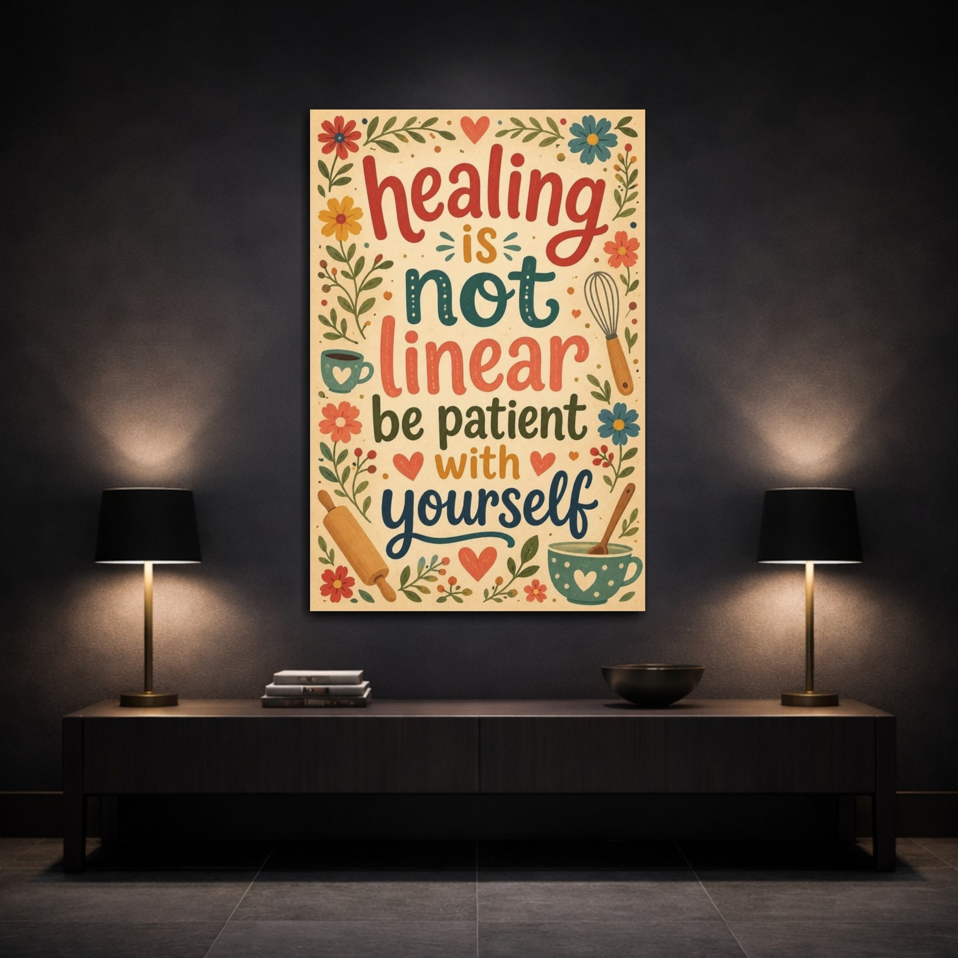 Mockup 3. Hand-Lettered Healing Quotes shown as canvas print