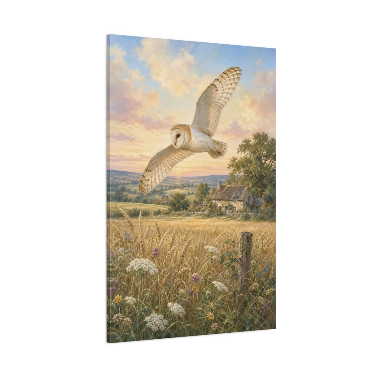 Hand - Painted Scenic Postcard Aesthetic Barn Owl Canvas Wall Art Print – Realistic Living Room, Above Console Table - YesArtYes