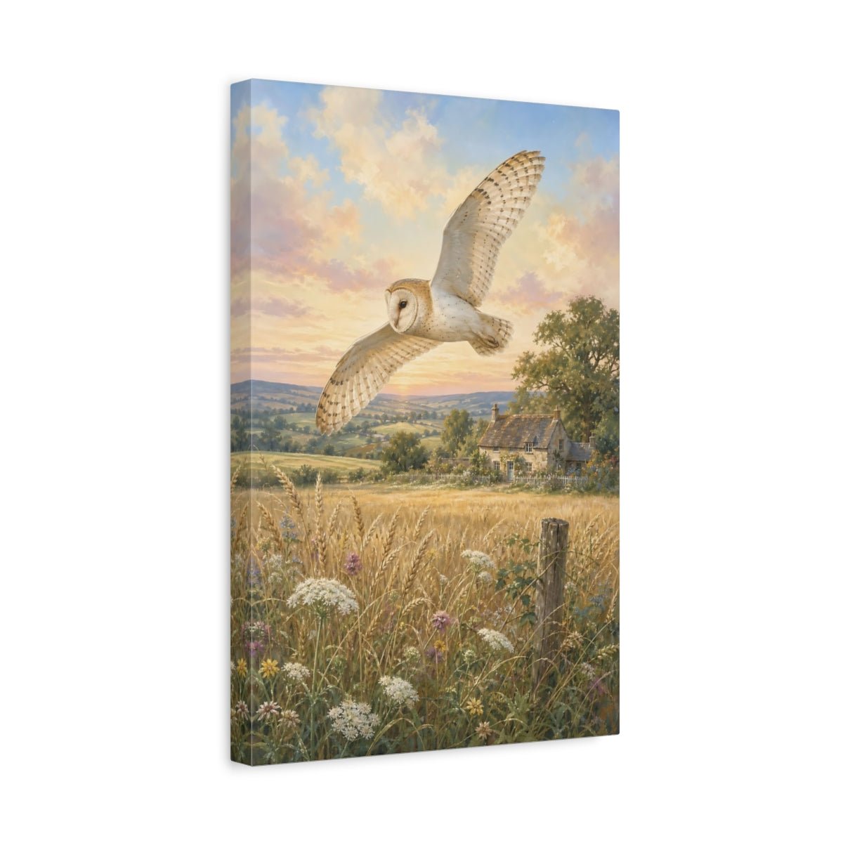 Hand - Painted Scenic Postcard Aesthetic Barn Owl Canvas Wall Art Print – Realistic Living Room, Above Console Table - YesArtYes