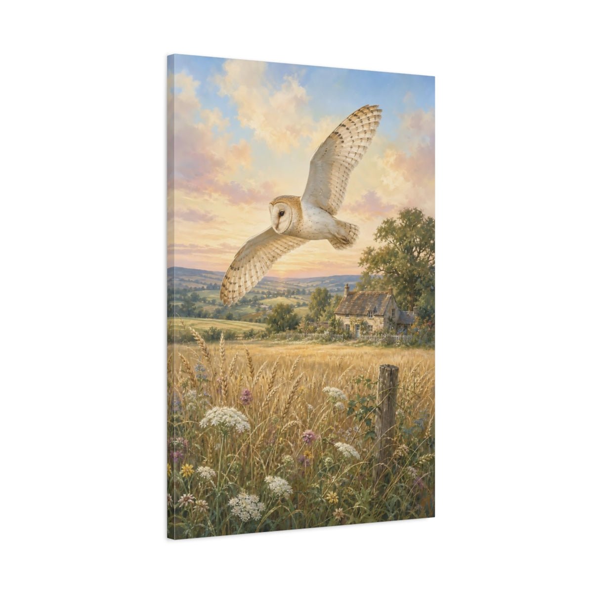 Hand - Painted Scenic Postcard Aesthetic Barn Owl Canvas Wall Art Print – Realistic Living Room, Above Console Table - YesArtYes