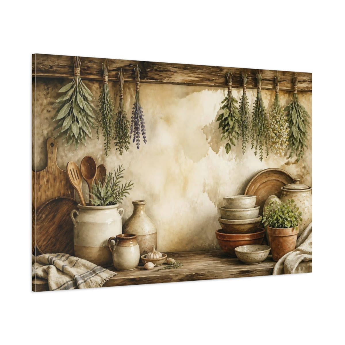 Side Mockup 1. Hanging Herbs Still Life shown as canvas print