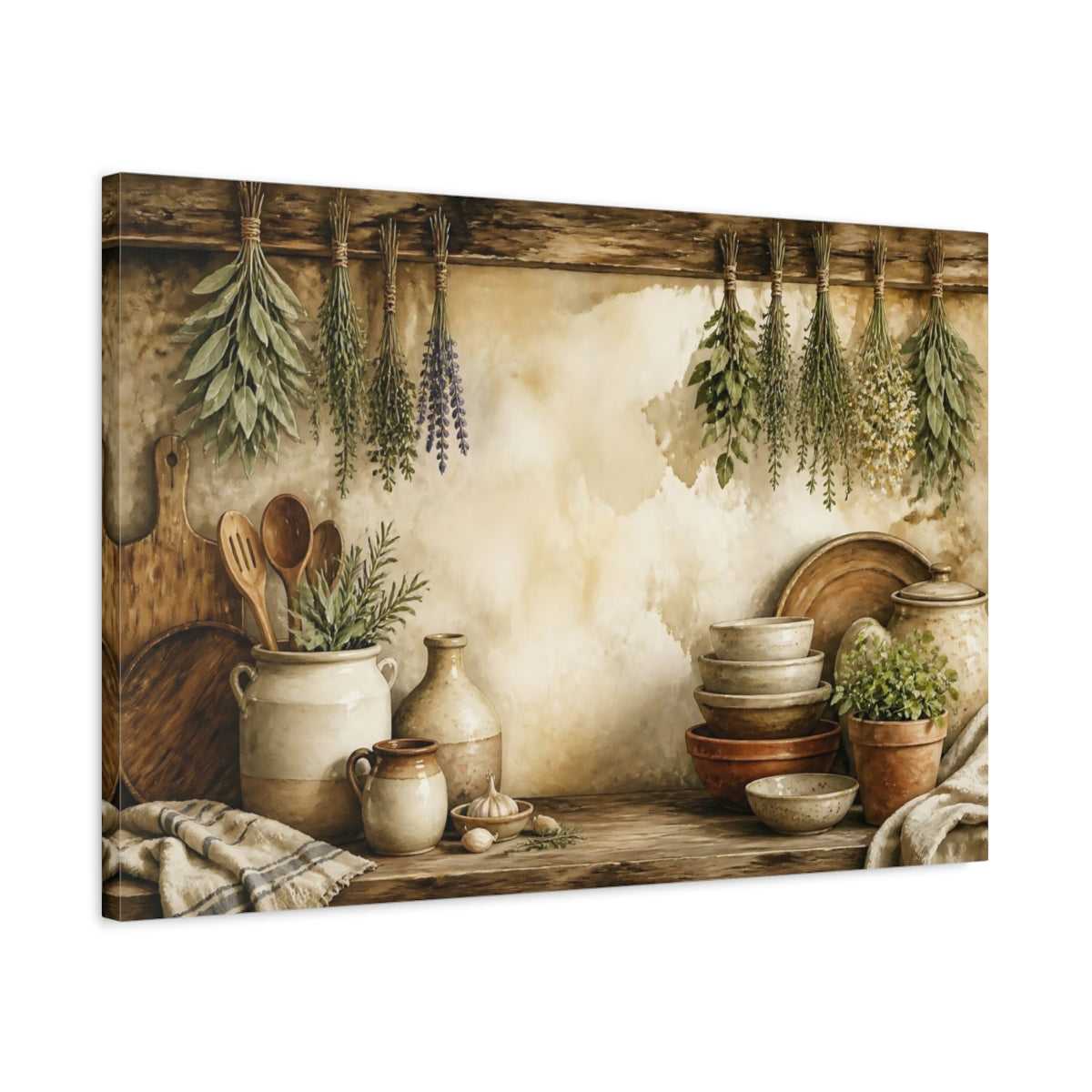 Side Mockup 2. Hanging Herbs Still Life shown as canvas print
