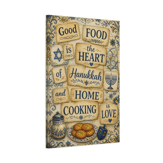 Main Mockup. Hanukkah Cooking Quotes shown as canvas print