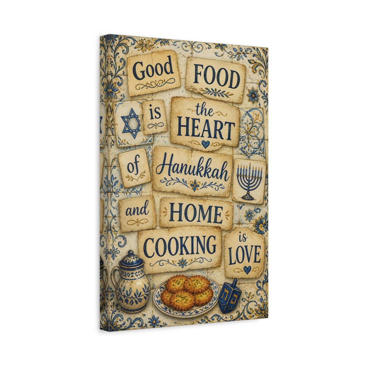 Side Mockup 4. Hanukkah Cooking Quotes shown as canvas print