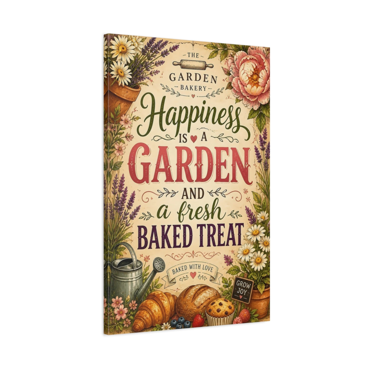 Main Mockup. Happiness Is A Garden shown as canvas print