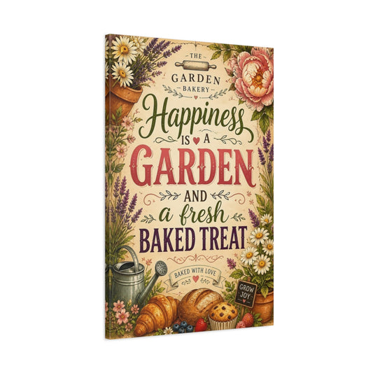Main Mockup. Happiness Is A Garden shown as canvas print