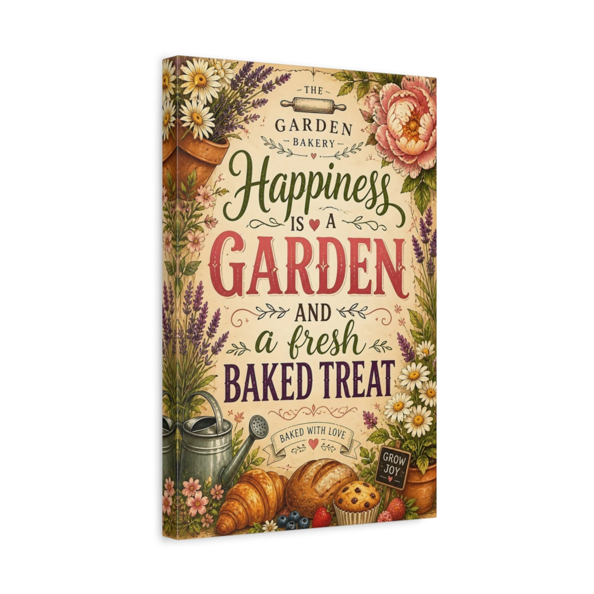 Side Mockup 4. Happiness Is A Garden shown as canvas print