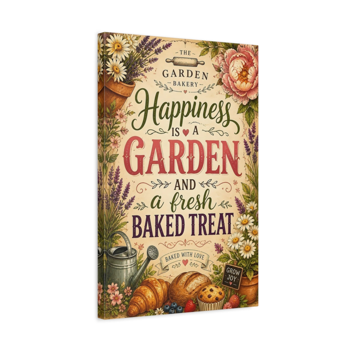 Side Mockup 3. Happiness Is A Garden shown as canvas print