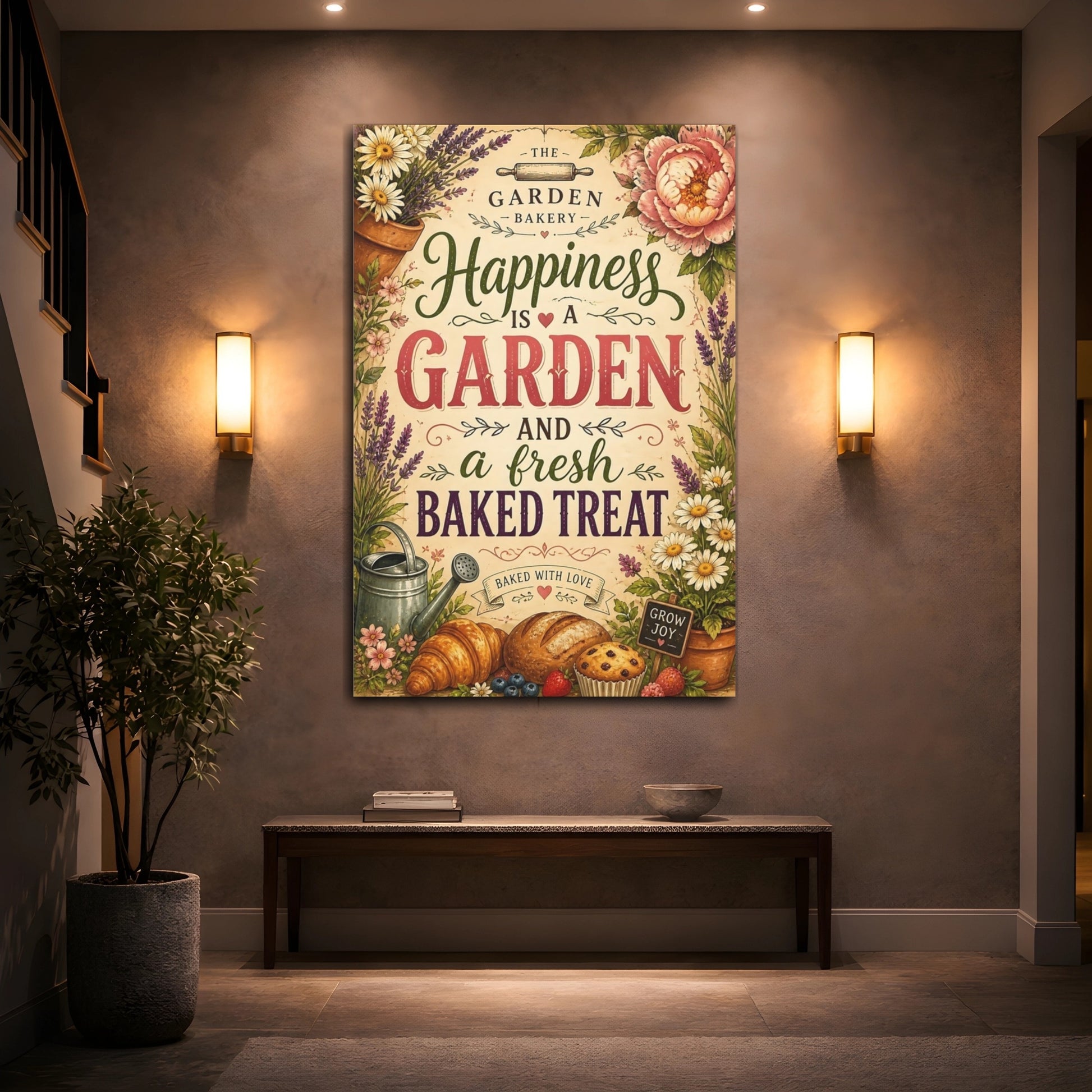 Mockup 2. Happiness Is A Garden shown as canvas print