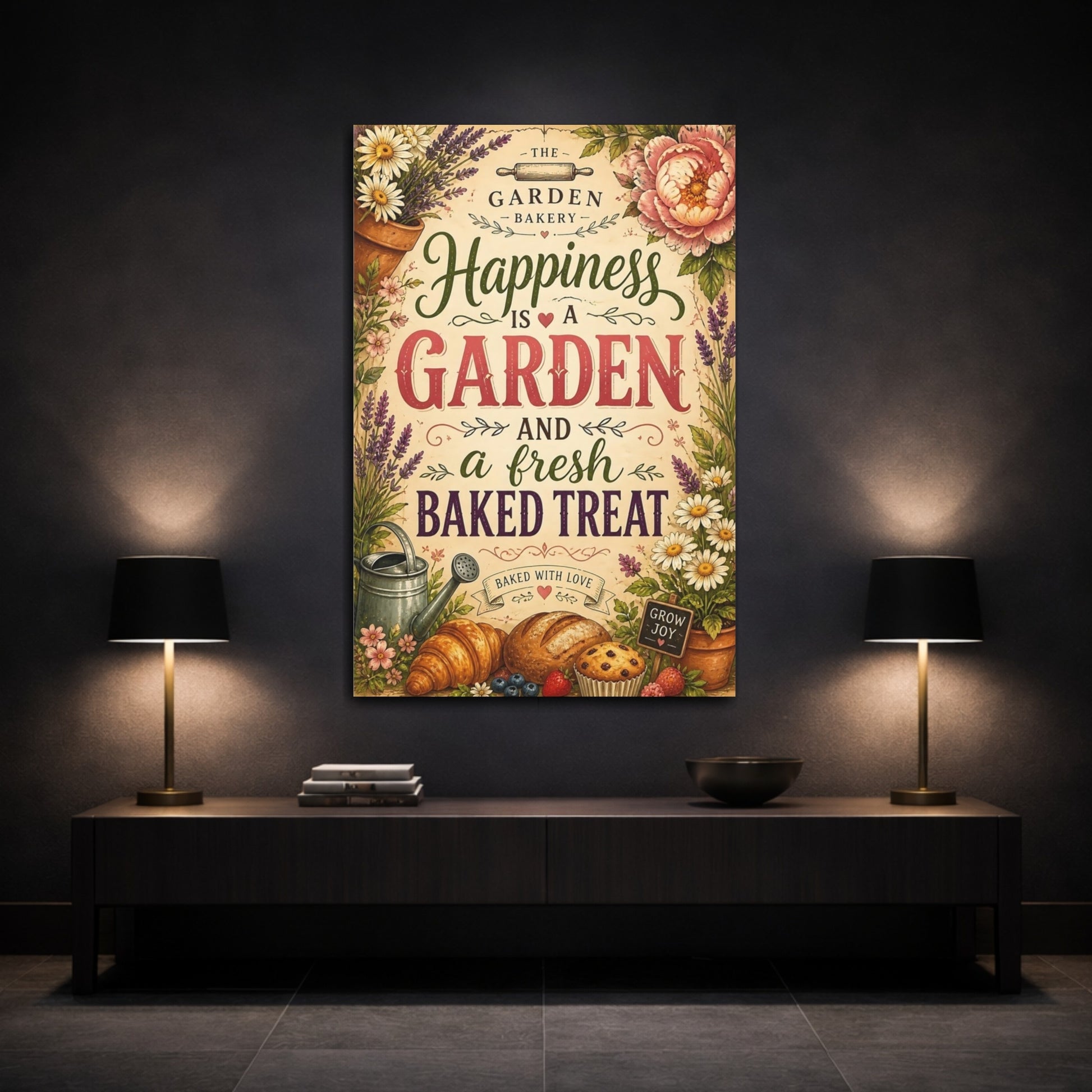 Mockup 3. Happiness Is A Garden shown as canvas print