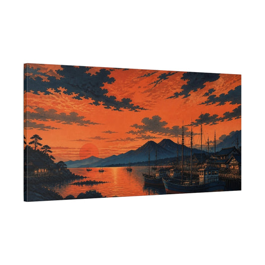 Main Mockup. Harbor At Copper Sunset shown as canvas print