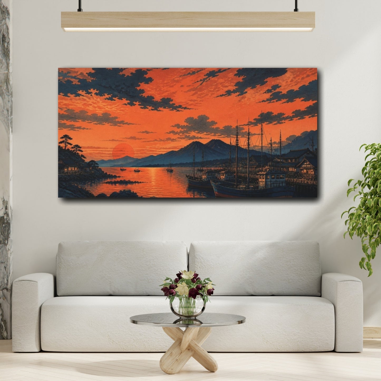 Mockup 2. Harbor At Copper Sunset shown as canvas print