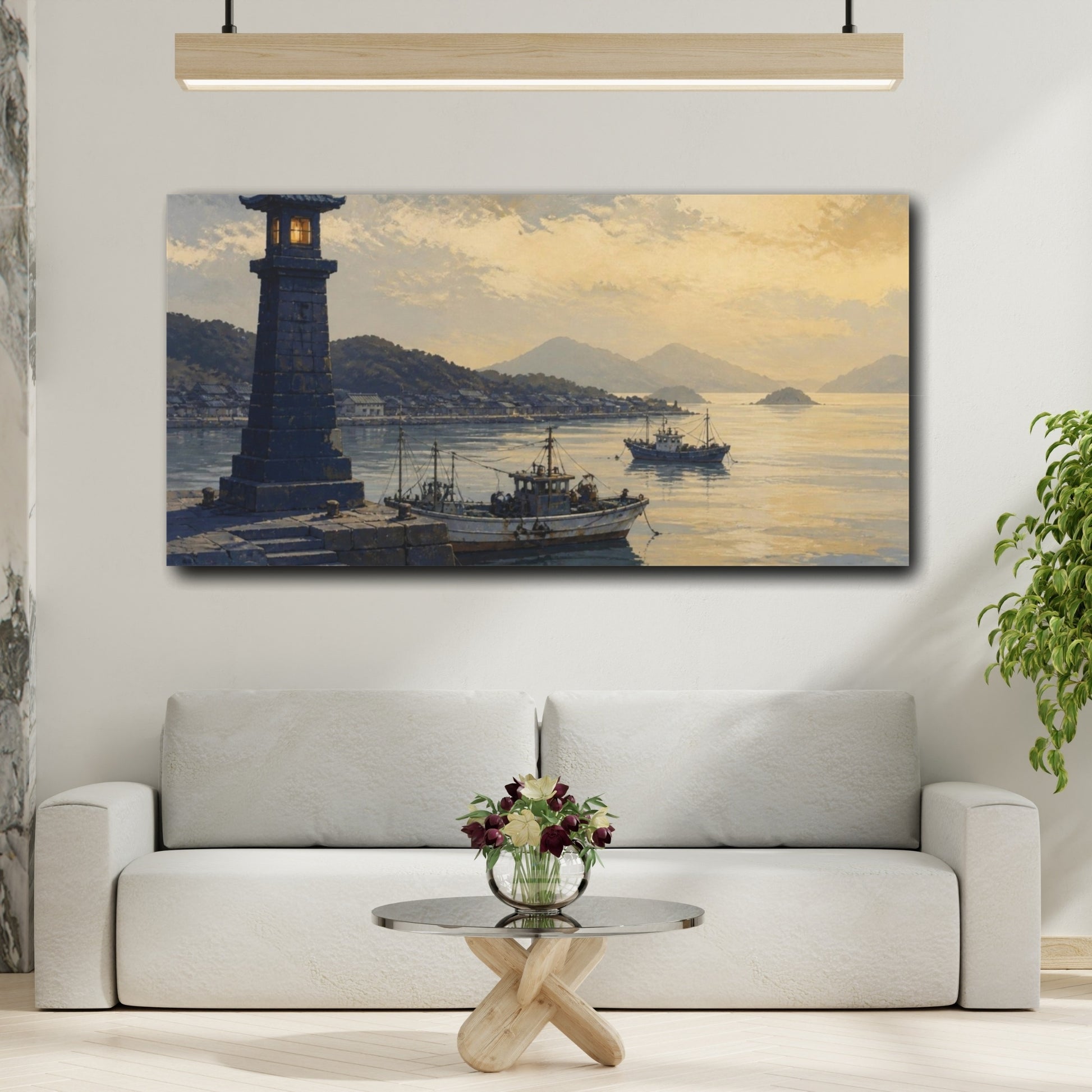 Mockup 2. Harbor At Dusk shown as canvas print