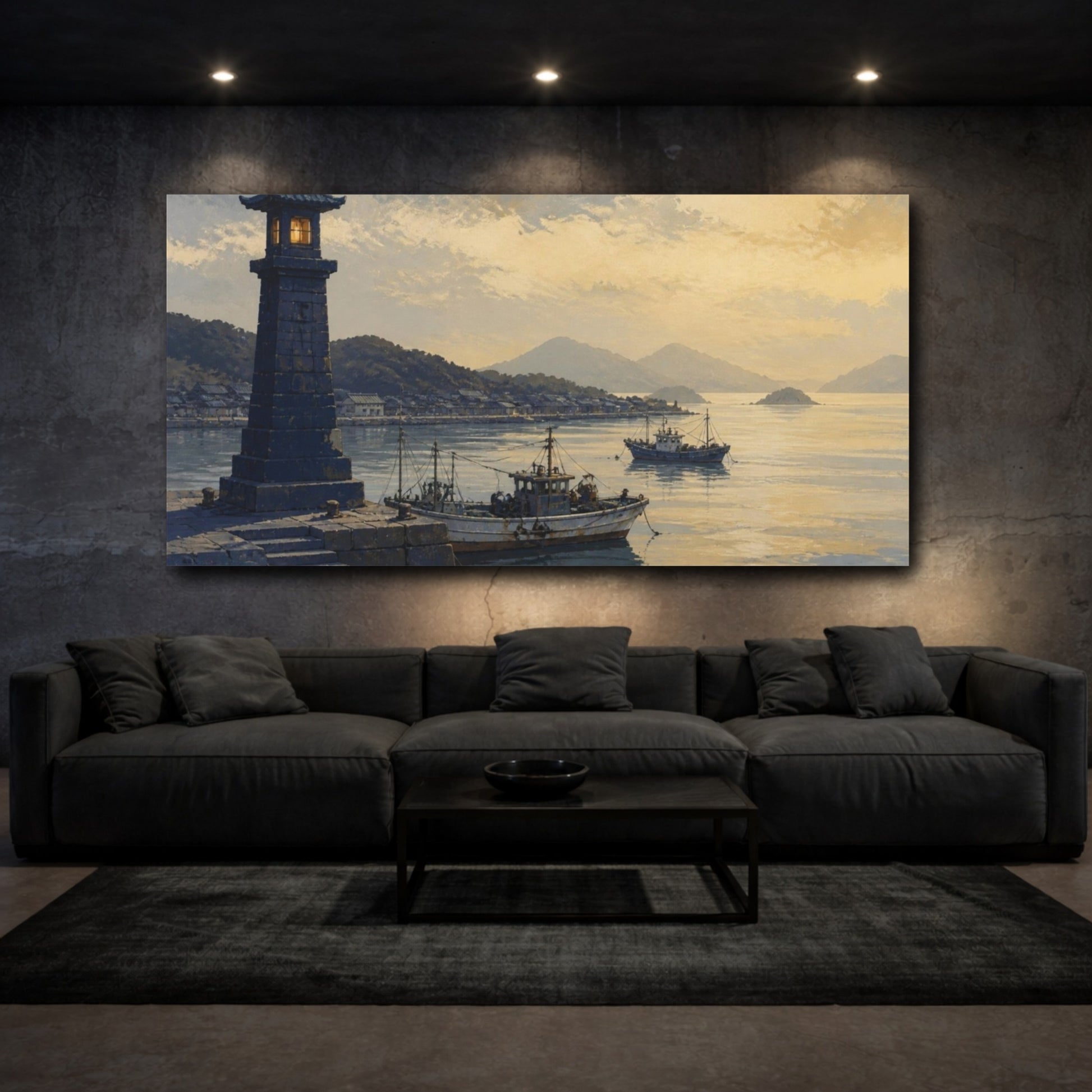 Mockup 3. Harbor At Dusk shown as canvas print