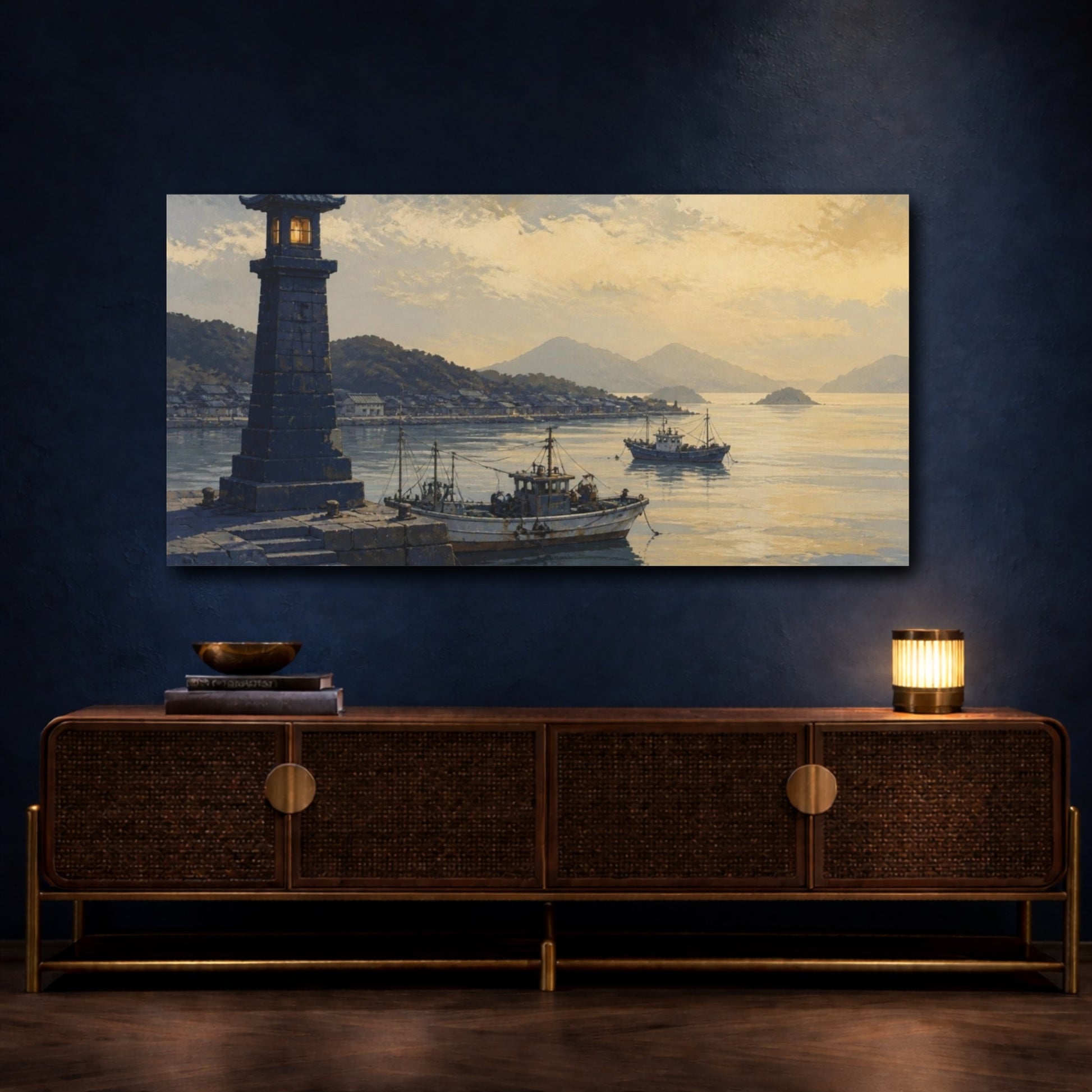 Mockup 4. Harbor At Dusk shown as canvas print