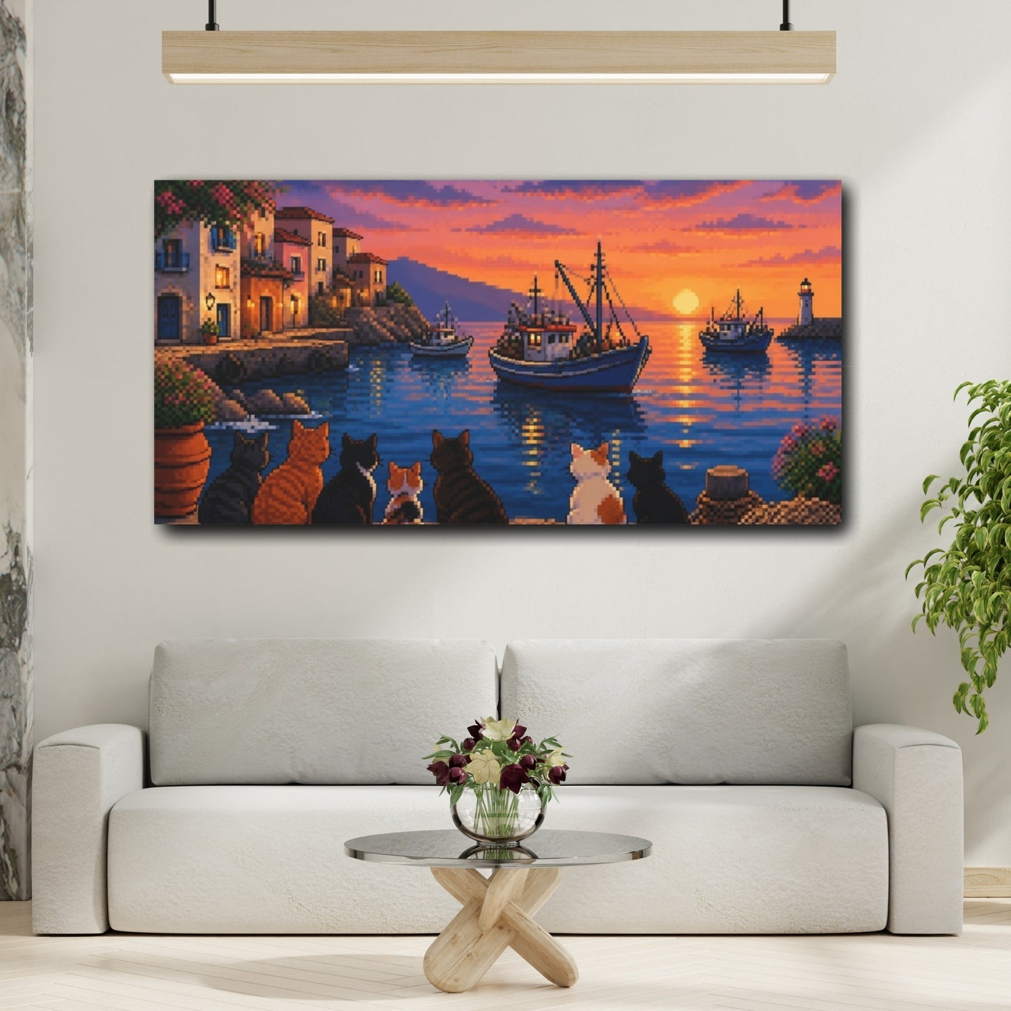 Mockup 2. Harbor Cats At Sunset shown as canvas print