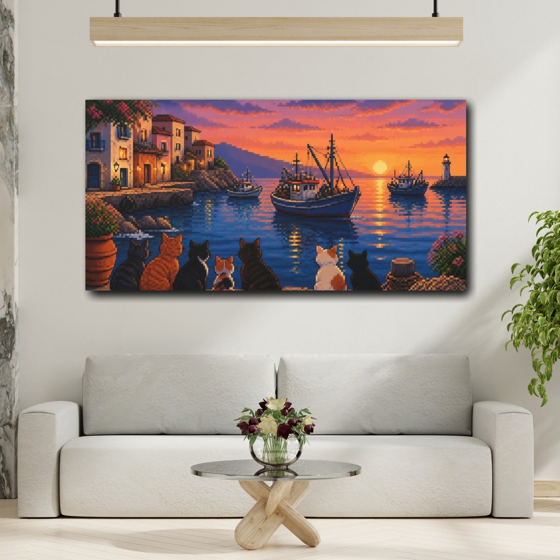 Mockup 2. Harbor Cats At Sunset shown as canvas print